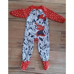 Disney Junior Minnie Mouse Girls Footed Full Zip‎ Pajamas Toddler Size 3T